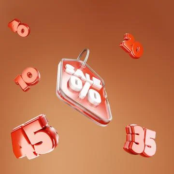 3D rendering of coupon template for discount coupon in red color with percent Stock Illustration