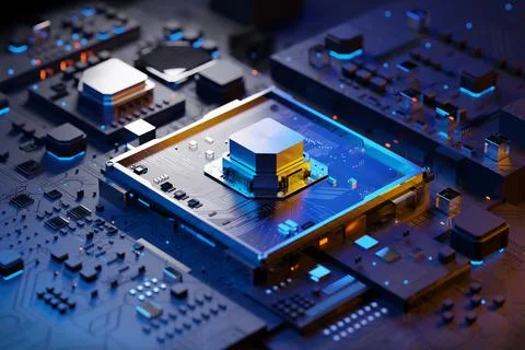3D Rendering. CPU Central Computer Processors Cyber technology concept. Mot.. Stock Photos