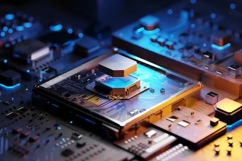 3D Rendering. CPU Central Computer Processors Cyber technology concept. Mot.. Foto stock
