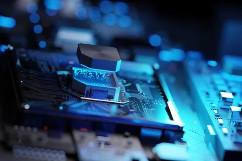 3D Rendering. CPU Central Computer Processors Cyber technology concept. Mot.. Stock Photos