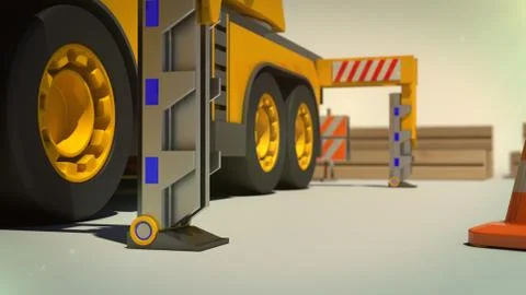 3d rendering of crane truck setting up Stock Illustration