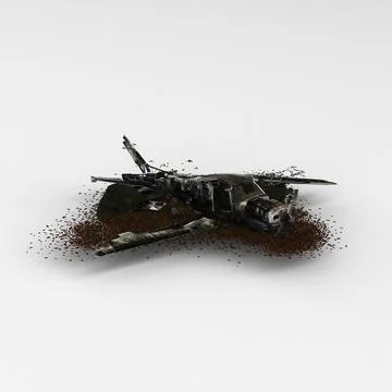 3d rendering of a crashed airplane on a white surface Stock Illustration
