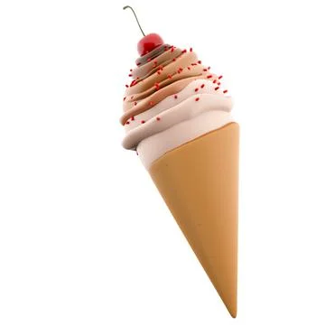 3d rendering cream ice cream with cherry icon. 3d render vanilla-chocolate 스톡 일러스트