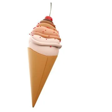 3d rendering cream ice cream with cherry icon. 3d render vanilla-chocolate Stock Illustration