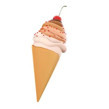 3d rendering cream ice cream with cherry icon. 3d render vanilla-chocolate Stock Illustration