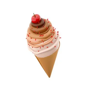 3d rendering cream ice cream with cherry icon. 3d render vanilla-chocolate Stock Illustration