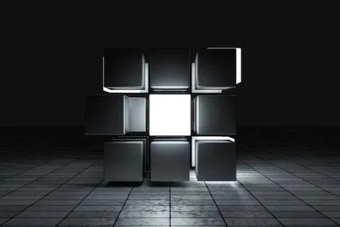 3d rendering, creative cubes with sense of science and technology Illustrazione stock