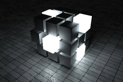 3d rendering, creative cubes with sense of science and technology Illustrazione stock