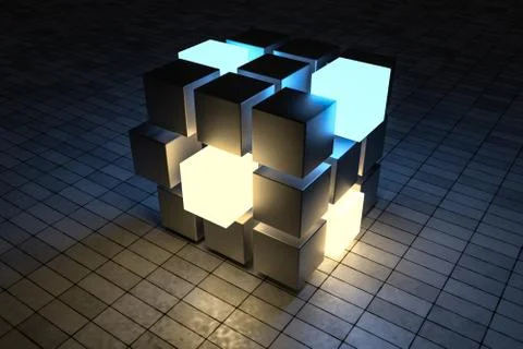 3d rendering, creative cubes with sense of science and technology Illustrazione stock