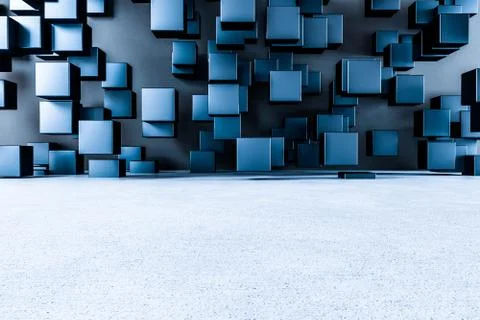 3d rendering, creative cubes wall with floor Stock Illustration