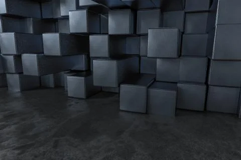 3d rendering, creative cubes wall with floor 스톡 일러스트