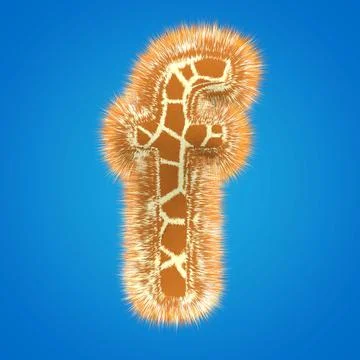 3d rendering creative giraffe font. Fluffy and fur letter hight resolution Stock Illustration
