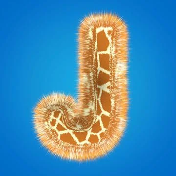 3d rendering creative giraffe font. Fluffy and fur uppercase letter hight Stock Illustration