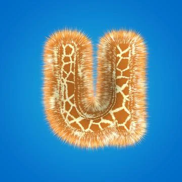 3d rendering creative giraffe font. Fluffy and fur letter hight resolution Stock Illustration
