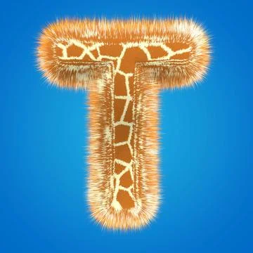 3d rendering creative giraffe font. Fluffy and fur uppercase letter hight Stock Illustration