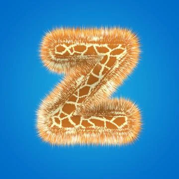 3d rendering creative giraffe font. Fluffy and fur letter hight resolution Stock Illustration