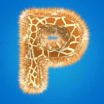 3d rendering creative giraffe font. Fluffy and fur uppercase letter hight Stock Illustration