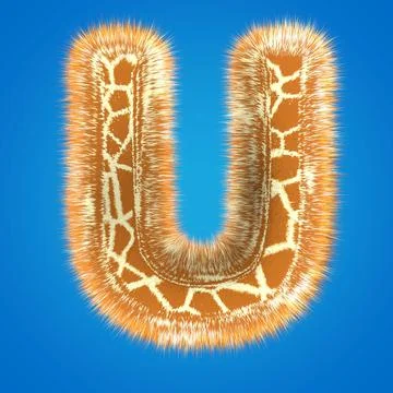 3d rendering creative giraffe font. Fluffy and fur uppercase letter hight Stock Illustration