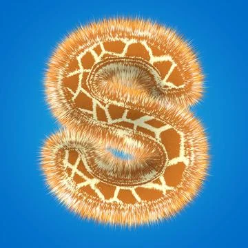 3d rendering creative giraffe font. Fluffy and fur uppercase letter hight Illustrazione stock