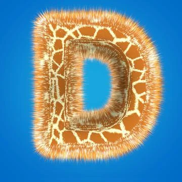 3d rendering creative giraffe font. Fluffy and fur uppercase letter hight Stock Illustration