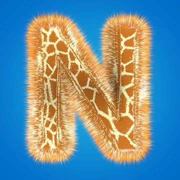 3d rendering creative giraffe font. Fluffy and fur uppercase letter hight Stock Illustration