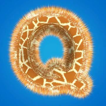 3d rendering creative giraffe font. Fluffy and fur uppercase letter hight Stock Illustration