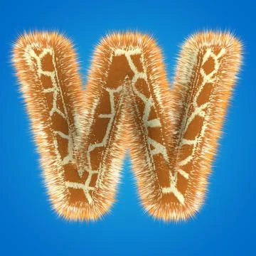 3d rendering creative giraffe font. Fluffy and fur uppercase letter hight Stock Illustration