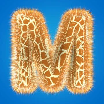 3d rendering creative giraffe font. Fluffy and fur uppercase letter hight Stock Illustration