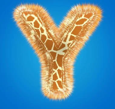 3d rendering creative giraffe font. Fluffy and fur uppercase letter hight Stock Illustration
