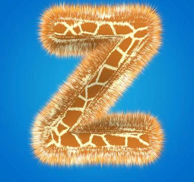 3d rendering creative giraffe font. Fluffy and fur uppercase letter hight Stock Illustration