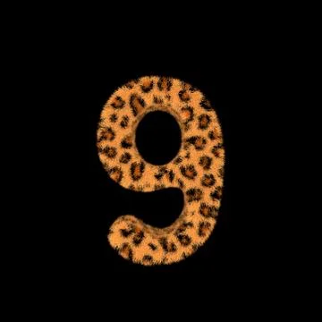 3D Rendering Creative Illustration Leopard Print Furry Number 9 Stock Illustration