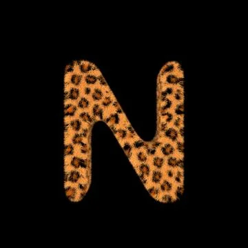 3D Rendering Creative Illustration Leopard Print Furry Letter N Stock Illustration