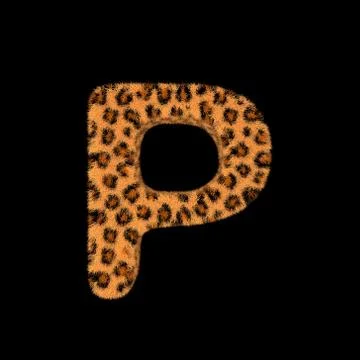 3D Rendering Creative Illustration Leopard Print Furry Letter P Stock Illustration