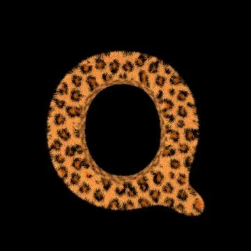 3D Rendering Creative Illustration Leopard Print Furry Letter Q Stock Illustration