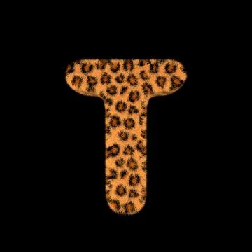 3D Rendering Creative Illustration Leopard Print Furry Letter T Stock Illustration
