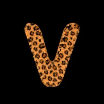 3D Rendering Creative Illustration Leopard Print Furry Letter V Stock Illustration