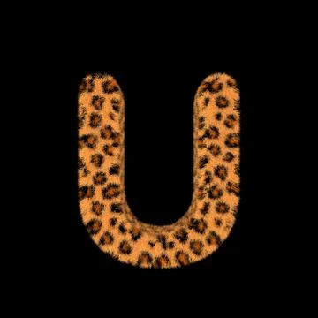 3D Rendering Creative Illustration Leopard Print Furry Letter U Stock Illustration