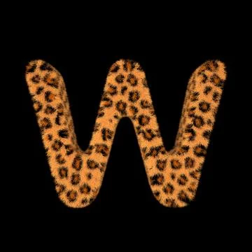 3D Rendering Creative Illustration Leopard Print Furry Letter W Stock Illustration