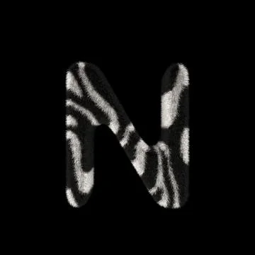 3D Rendering Creative Illustration Zebra Print Furry Letter N Stock Illustration