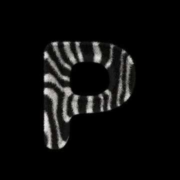 3D Rendering Creative Illustration Zebra Print Furry Letter P Stock Illustration