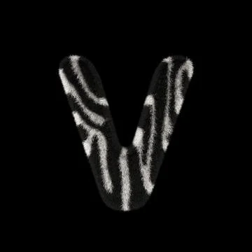 3D Rendering Creative Illustration Zebra Print Furry Letter V Stock Illustration