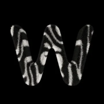 3D Rendering Creative Illustration Zebra Print Furry Letter W Stock Illustration