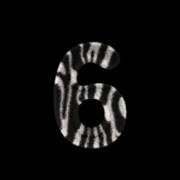 3D Rendering Creative Illustration Zebra Print Furry Number 6 Stock Illustration