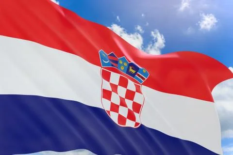 3D rendering of Croatia flag waving on blue sky background Stock Illustration