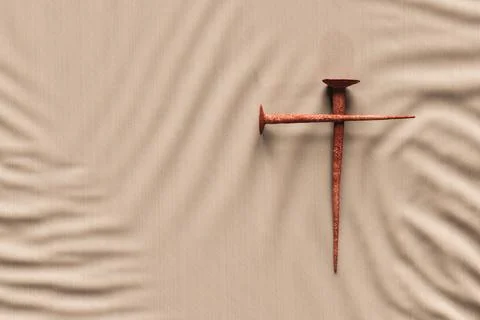 3D rendering of cross made of nails Stock Illustration