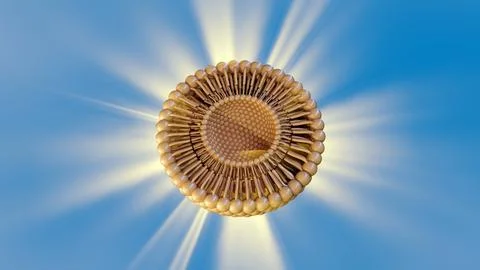 A 3d rendering of cross-section of a lipid bilayer vesicle under radiant light. Stock Illustration
