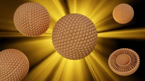 A 3d rendering of cross-section of a lipid bilayer vesicle under radiant light. Stock Illustration