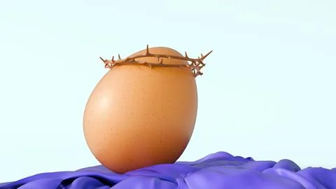 A 3d rendering of crown of thorns on an egg and flowing piece of purple fabric Stock Illustration