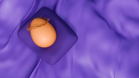 A 3d rendering of crown of thorns on an egg and flowing piece of purple fabric Stock Illustration