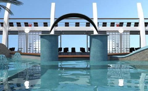 3D Rendering Cruise Ship Pool Deck Stock Illustration